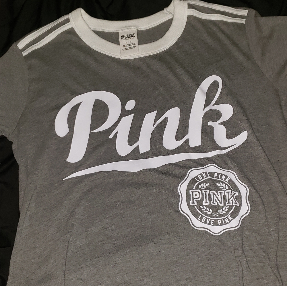 Pink short sleeve gray ringer tee size M
